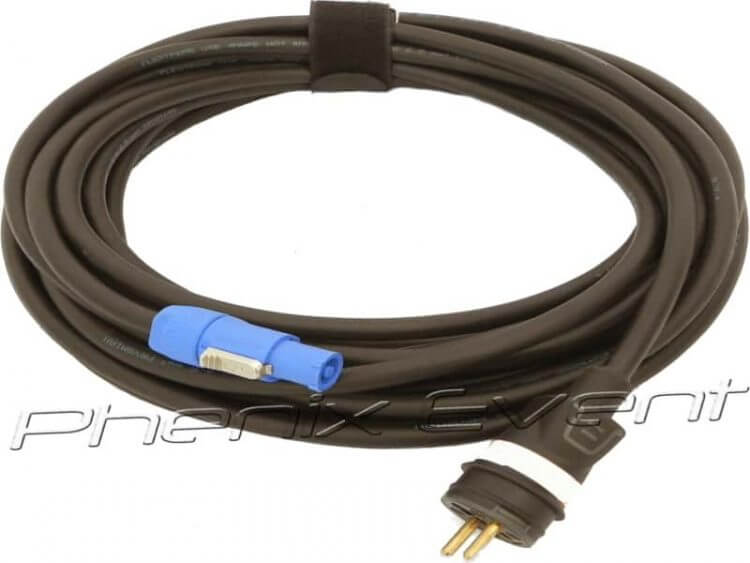 cable avec une fiche powercon et une fiche 16A monophasée