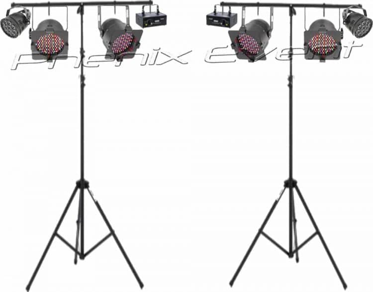 pack projecteurs 3 muni de six spots led et deux lasers