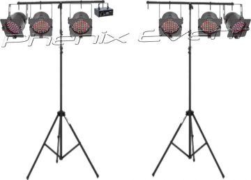 le pack projecteurs 2 se compose de deux trépieds, 3 projecteurs à led, un laser multicolore