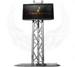 un écran de télévision plat accroché sur une traverse en aluminium forme un totem tv