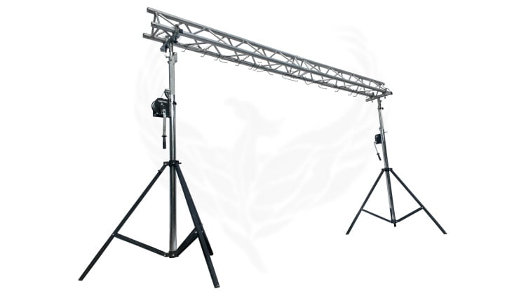 pont pour jeux de lumière professionnel avec deux traverses en aluminium et 2 pieds de levage à treuil
