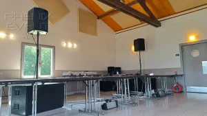 Système de sonorisation 3400w STACK (12x218m) loué et installé dans la salle des fêtes de Vittoncourt pour un anniversaire