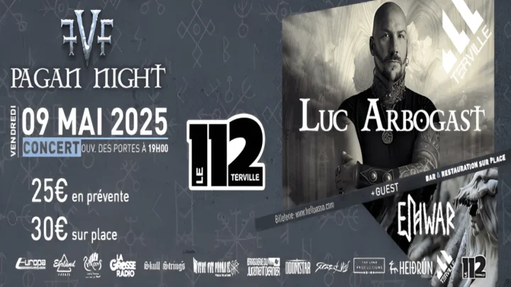 Affiche du concert FVF Pagan Night avec Luc Arbogast et EIHWAR au 112 à Terville le 9 mai 2025