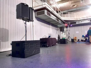 Installation sono 4000w RMS et lumières pro Phenix Event dans salle événementielle du Lycée de la Communication de Metz