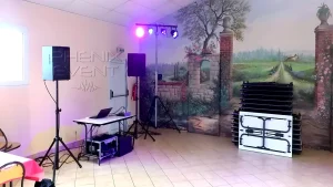 sonorisation 1500w 2.1 et éclairage LED installés pour un mariage à Many