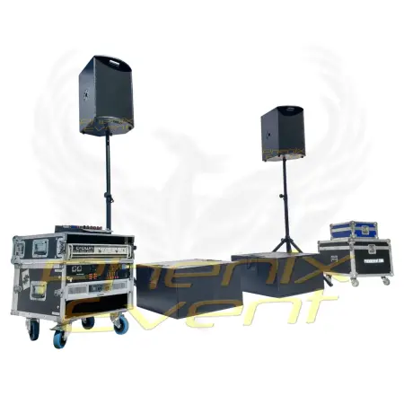 Pack Sono 2000w professionnel composé de deux enceintes 12 pouces 500w sur trépieds et deux caissons de basses 500w
