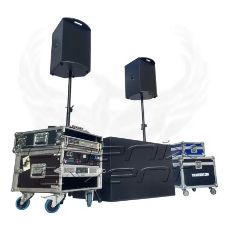 Pack Sono 2200w 12X118M à haut rendement Phenix Event avec deux enceintes 500w sur trépieds et un caisson de basses 1200w