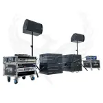 Pack Sono 3000w rms 12X412M Phenix Event en location muni de deux enceintes 500w sur trépieds et quatre caissons de basses 500w empilés.
