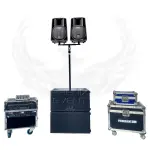 Pack sono 2400w rms 8X212m Stack, vu de face, comprenant 2 enceintes 700w placées sur un module multi-support, une barre de liaison et 2 caissons de basses 500w empilés.