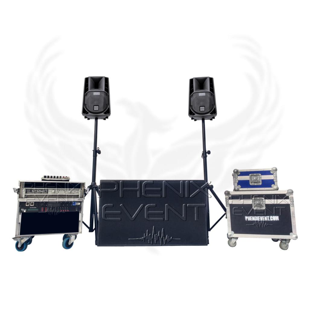 Pack Sono 2600w rms 8x118m phenix event, vu de face