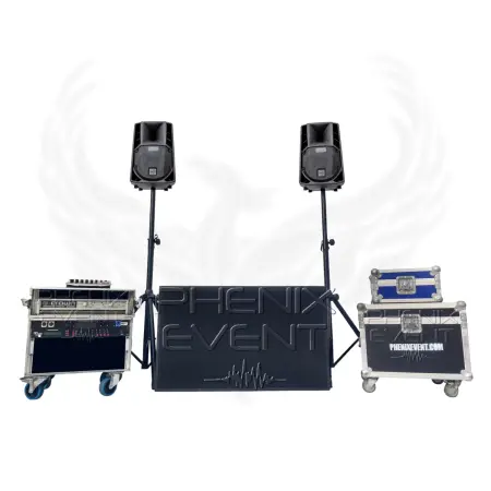 Pack Sono 2600w rms 8x118m phenix event, vu de face