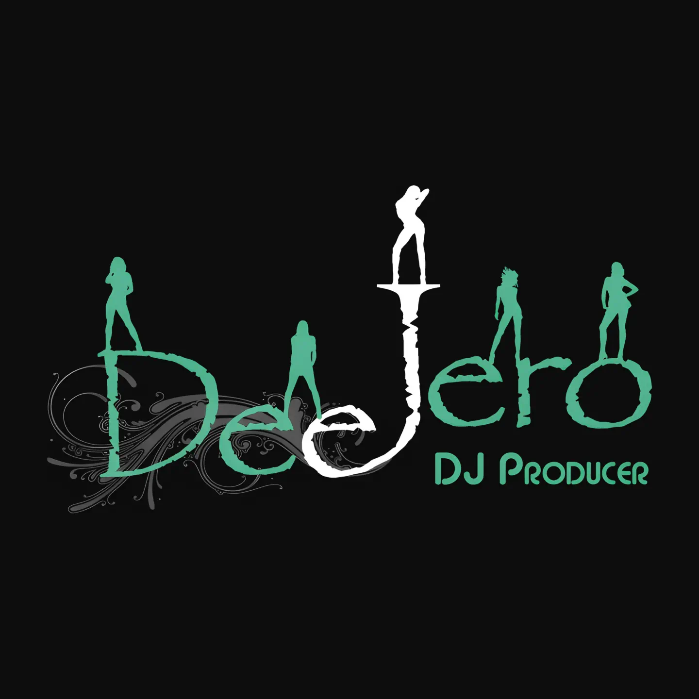 Logo de DeeJero. Des silhouettes dansent sur les lettres