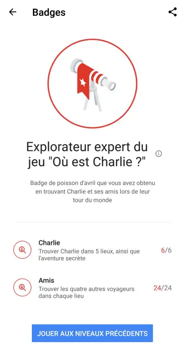 badge explorateur expert du jeu où est charlie