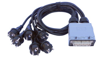 câble multipaire électrique épanoui avec une prise harting 16 broches et 6 prises monophasées