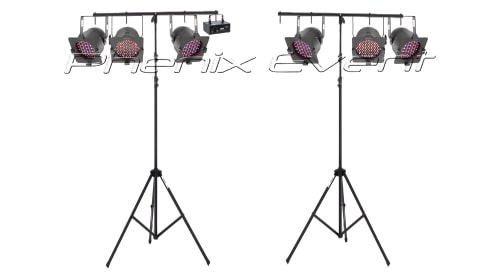 des projecteurs à led et un laser fixés sur deux trepieds